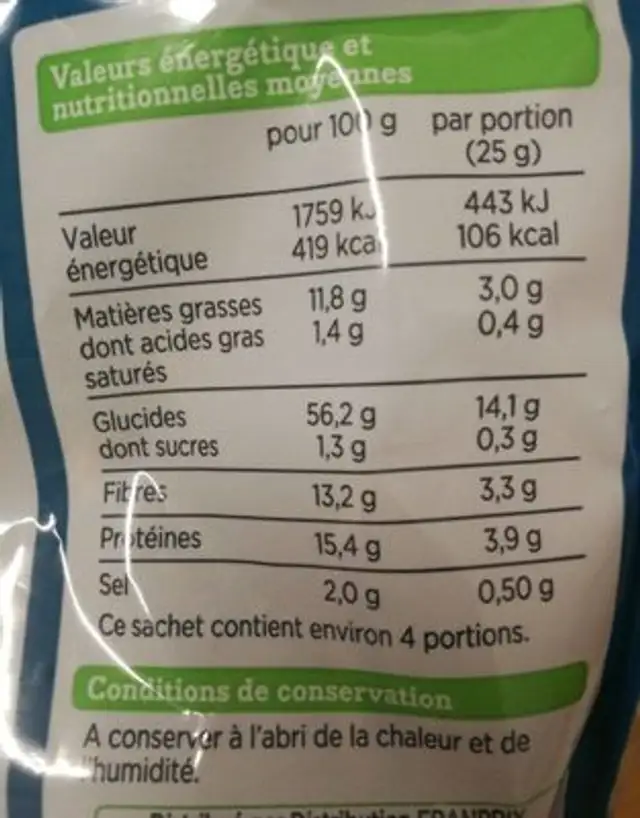 Mini crackers Amarantes et chia nutrition facts table