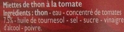 Miettes de Thon à la Tomate ingredients label