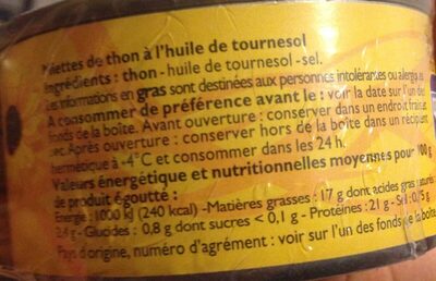 Miettes De Thon ingredients label