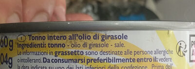 Thon Entier à L'huile De Tournesol ingredients label