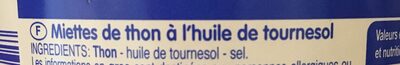 Miettes De Thon à L'huile De Tournesol ingredients label