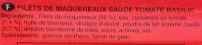 Filets de Maquereaux à la Tomate et au Basilic ingredients label
