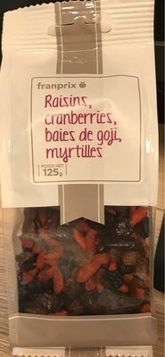 Raisins, cranberries, baies de goji, myrtilles