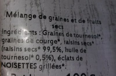 Mélange de graines ingredients label