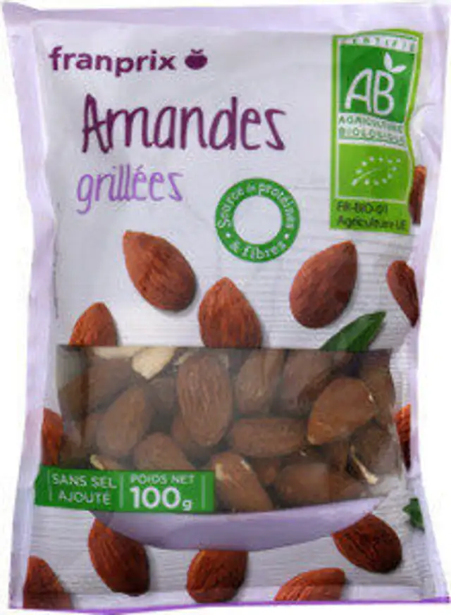 amandes bio grillees sans sel ajoute front packaging