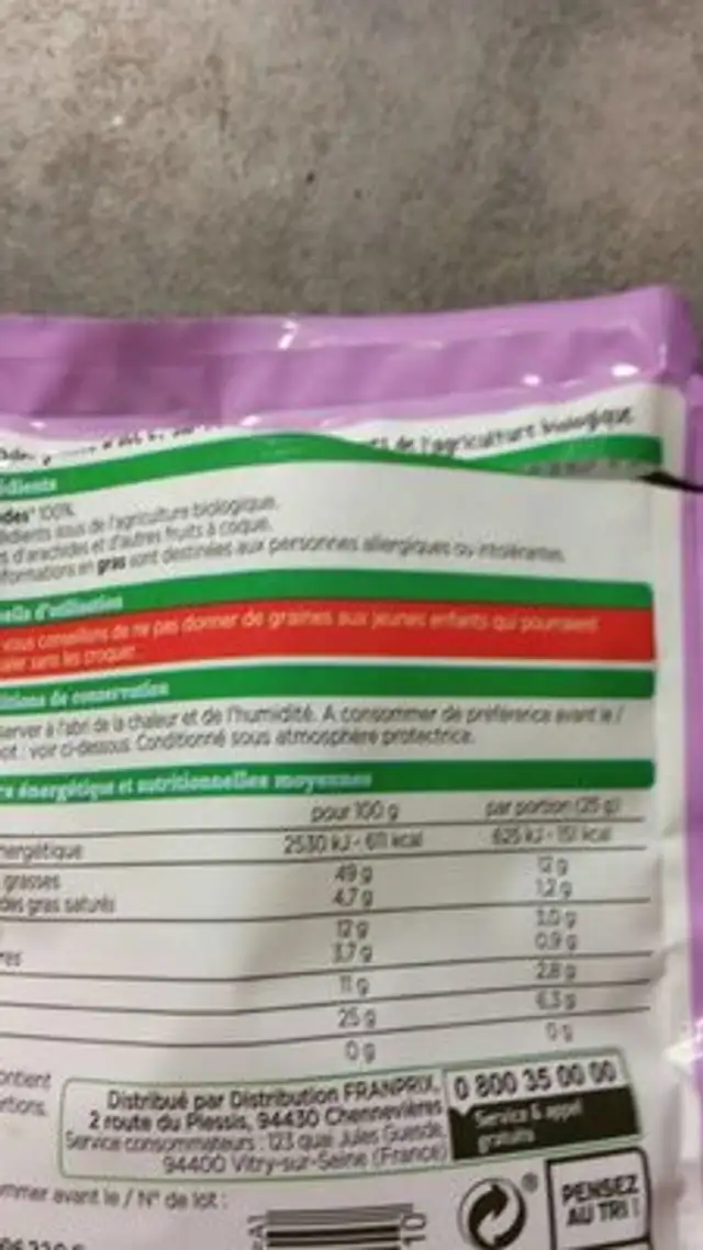 amandes bio grillees sans sel ajoute nutrition facts table