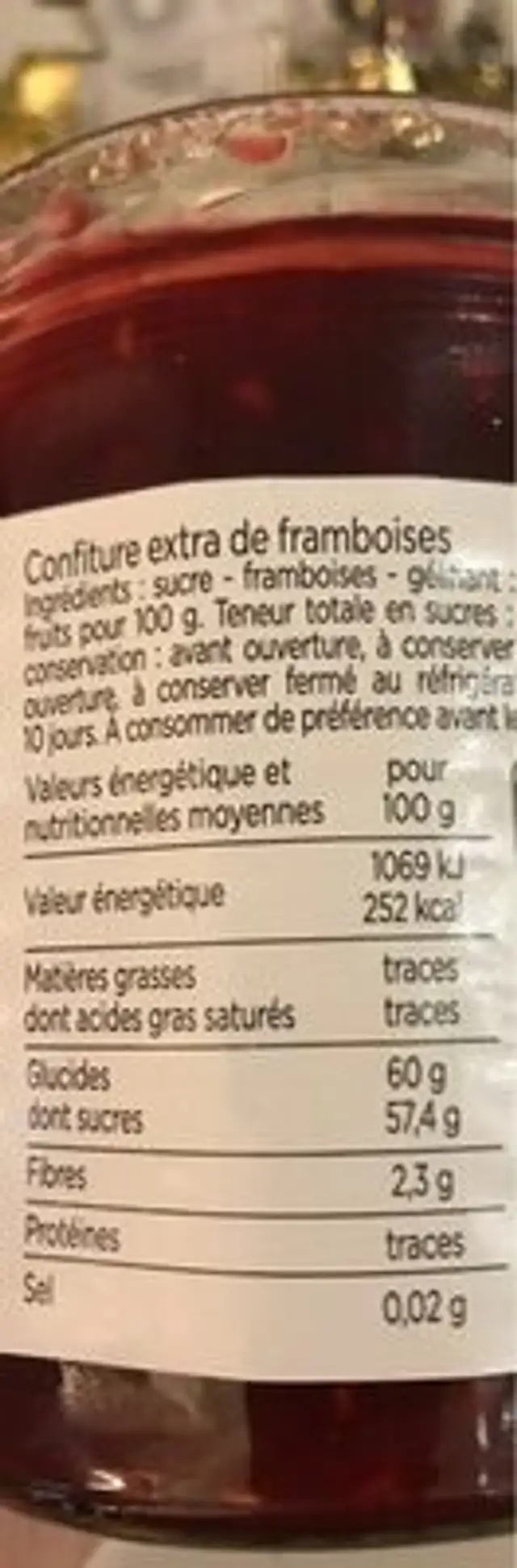 confiture framboise nutrition facts table