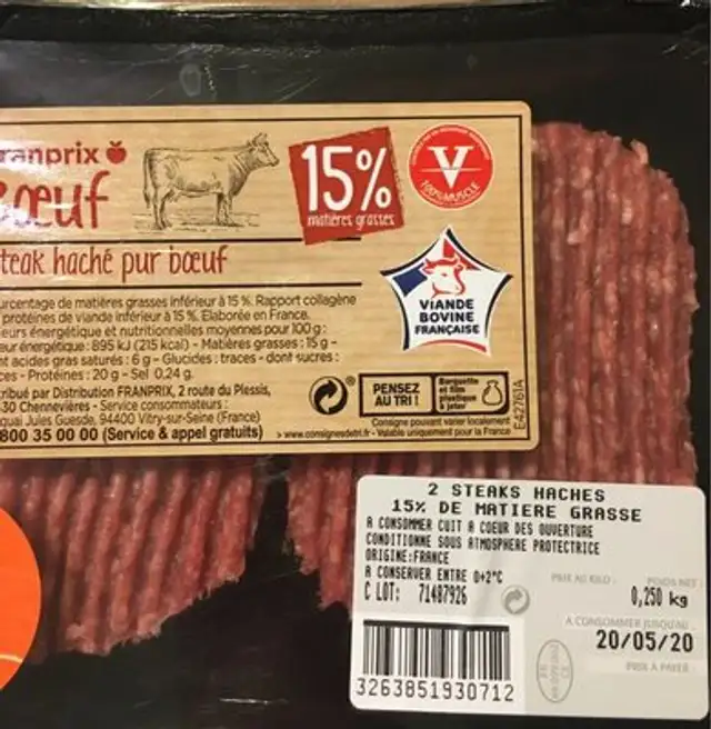 Steak haché 15% nutrition facts table