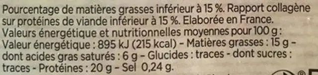 Viande Hachée Pur Bœuf nutrition facts table