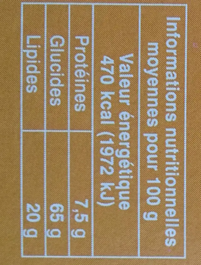 Goûters fourrés chocolat nutrition facts table