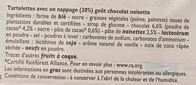 Tartelettes goût chocolat ingredients label