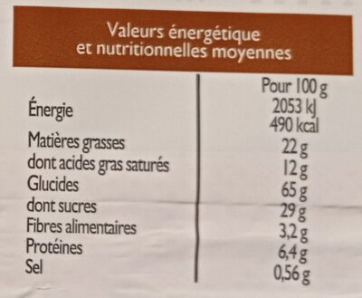 Tartelettes goût chocolat nutrition facts table