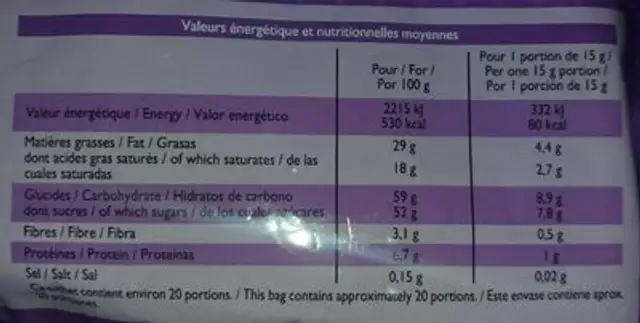 Mini gaufrettes croustillantes nutrition facts table