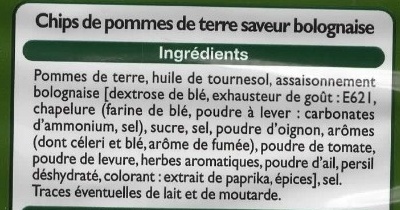Chips croustillantes saveur bolognaise ingredients label