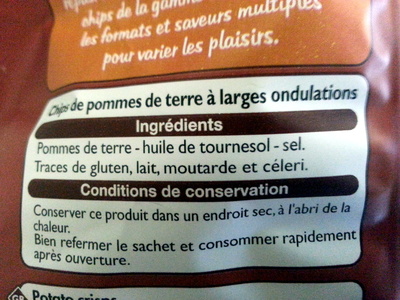 Chips Paysannes ingredients label