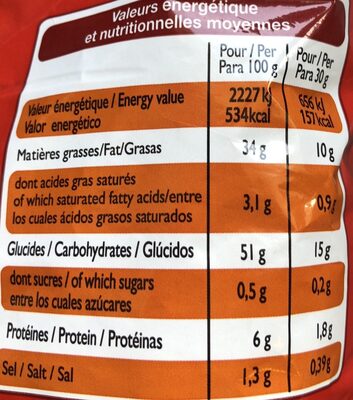 Chips nature blondes et croustillantes ingredients label