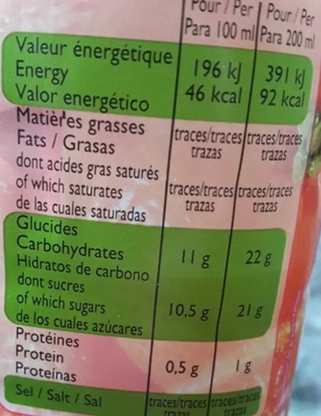 Pur jus de clémentine nutrition facts table