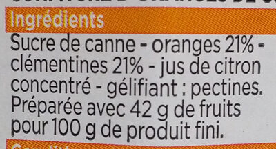 confiture premium orange et clémentines de Corse ingredients label