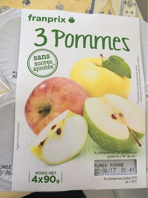 Purée de pommes aux 3 pommes sans sucre ajouté front packaging