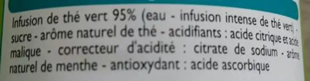 Infusion de thé vert saveur menthe ingredients label