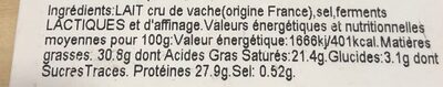 Emmental français au lait cru de vache nutrition facts table