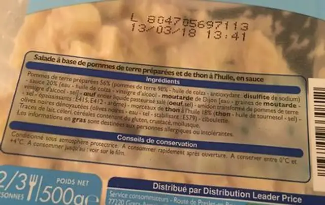 Salade du pêcheur ingredients label