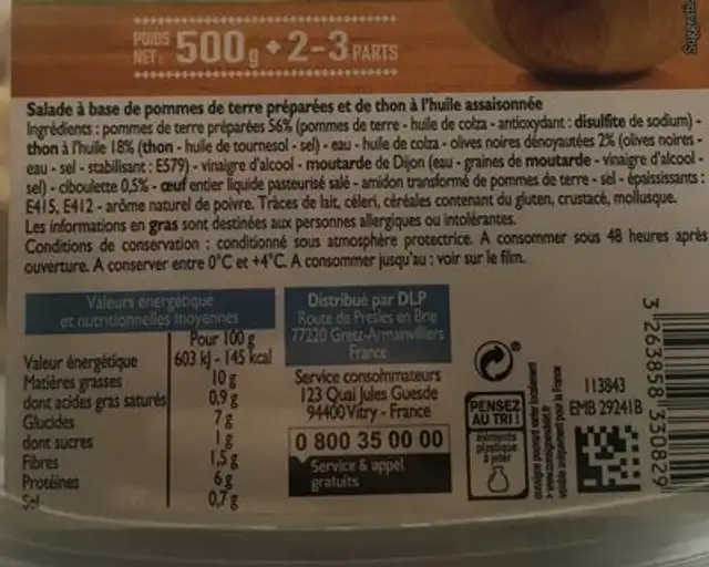 Salade dupeheur ingredients label