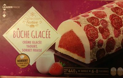 Bûche glacée, yaourt et sorbet fraise front packaging