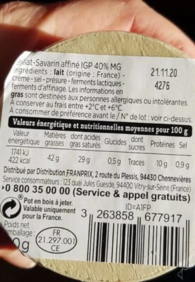 Brillat savarin nutrition facts table