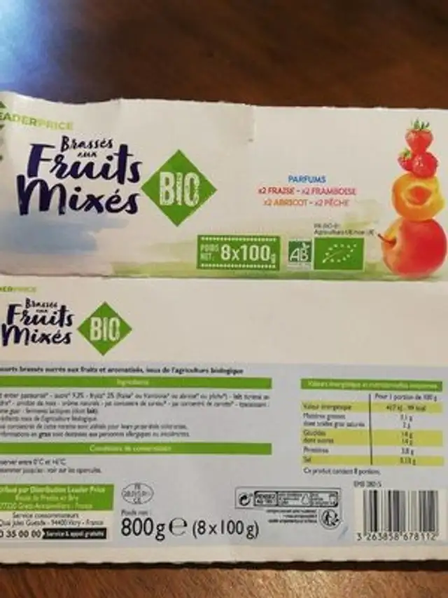 Brassés aux fruits mixés front packaging