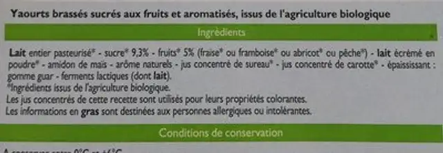 Brassés aux fruits mixés ingredients label