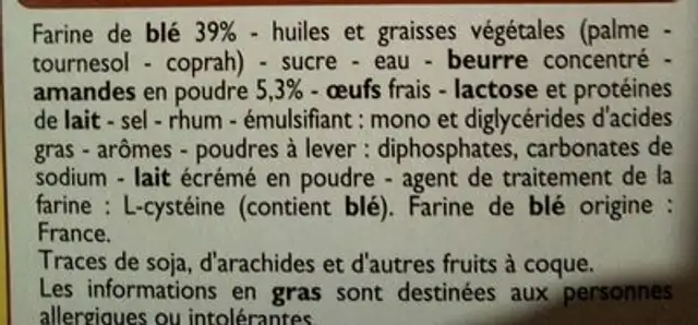 Galette des rois ingredients label