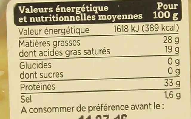 copeaux parmigiano reggiano AOP 18 mois nutrition facts table