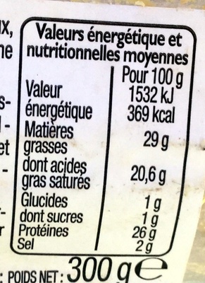 Cantal Entre-deux AOP nutrition facts table