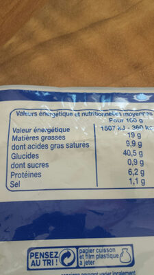 Pate feuilletée nutrition facts table