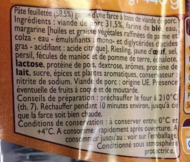 Friands à la Viande ingredients label
