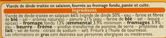 Panés de Dinde Fromage ingredients label