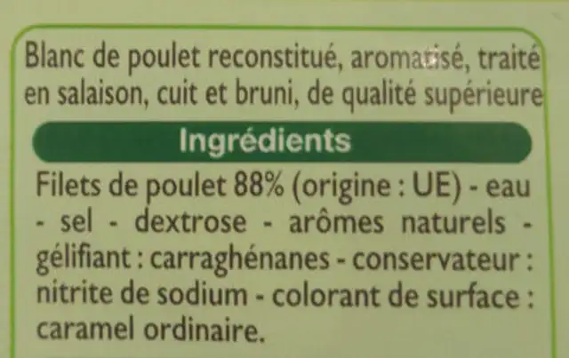 Blanc de Poulet (4 Tranches) ingredients label