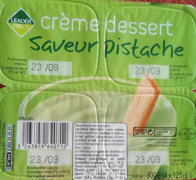 Créme dessert saveur pistache