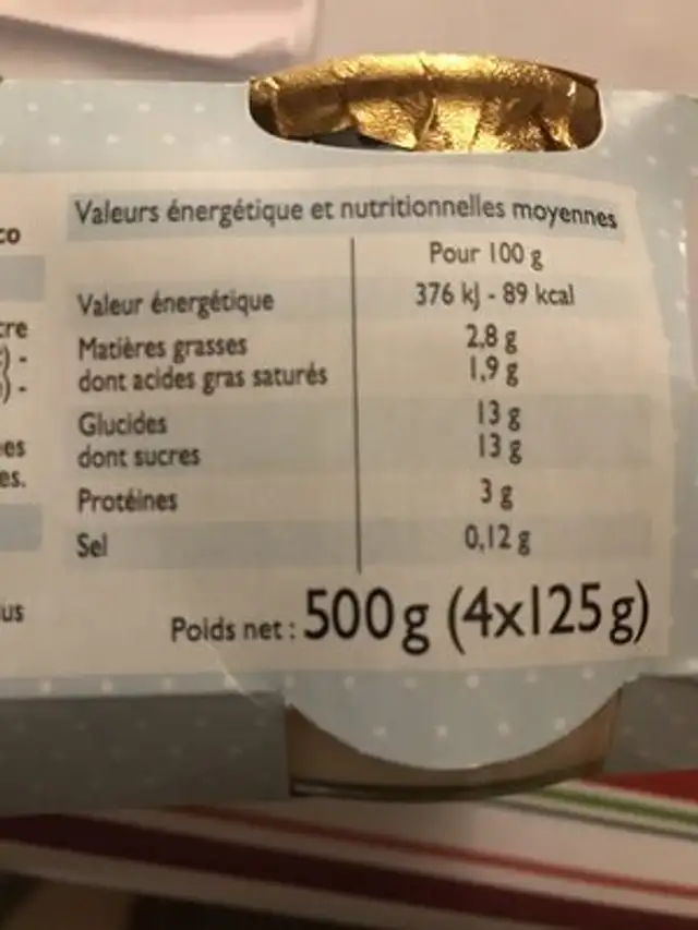 Yaourts au lait entier saveur noix de coco nutrition facts table