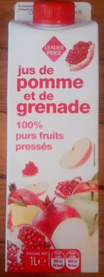 Jus de pomme et de grenade 100% purs fruits pressés front packaging
