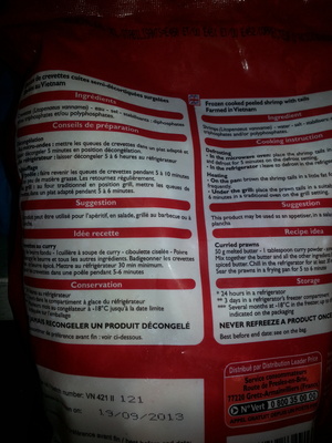 Queues de crevettes semi-décortiquées