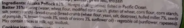 Aiguillettes panées de Colin d'Alaska, Surgelées ingredients label
