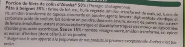 Pépites de Colin d'Alaska au Ketchup ingredients label