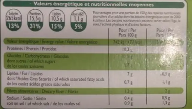 Pépites de Colin d'Alaska au Ketchup nutrition facts table