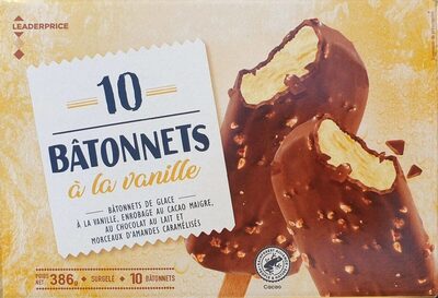 10 Bâtonnets de glaces à la vanille enrobage cacao maigre amandes
