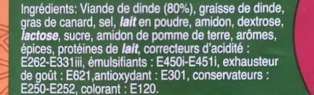 Saucisson sec de dinde ingredients label