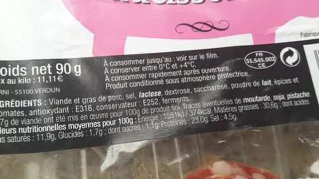 Saucisson Sec ingredients label
