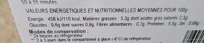 Hachis parmentier nutrition facts table