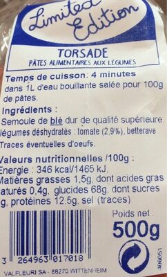 Torsades aux légumes